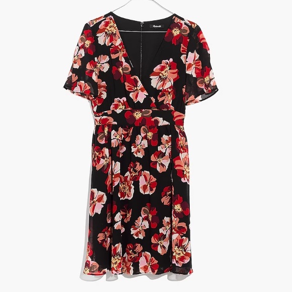 Madewell Floral Tulip Sleeve Faux Wrap Mini Dress in French Rose - 4 - Picture 16 of 16